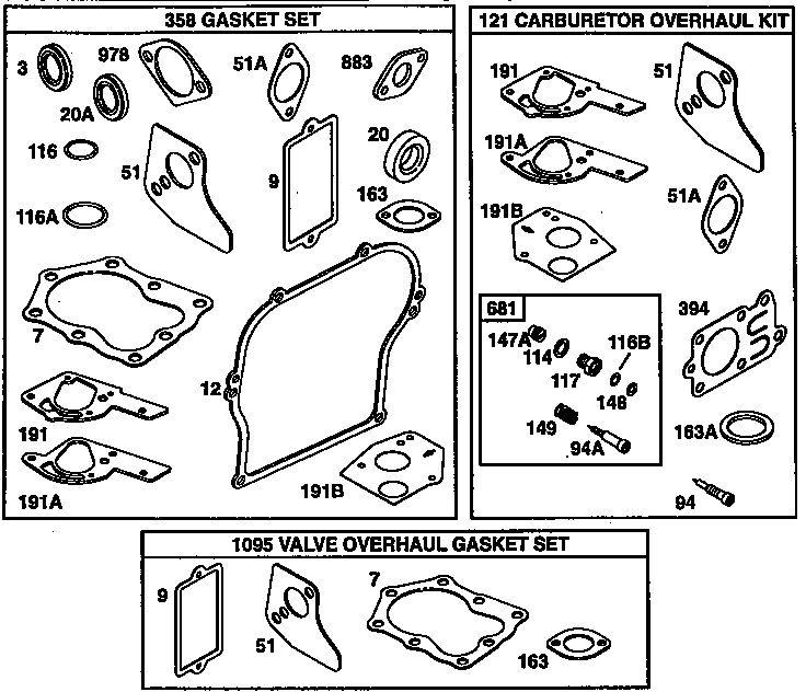 Carburetor Overhaul Kit/Valve Overhaul Gasket Kit/Gasket Kit Diagram and Parts List for 135200-135299 0679 Briggs and Stratton Engine